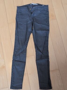 Waxed Skinny Jeans in Olive- Gray